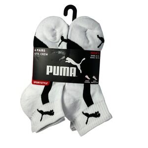 Puma Mens 6 Pairs Quarter Crew Socks White Black Sportstyle Shoe Size‎ 8-12